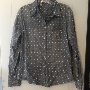 Polka-dotted denim button up